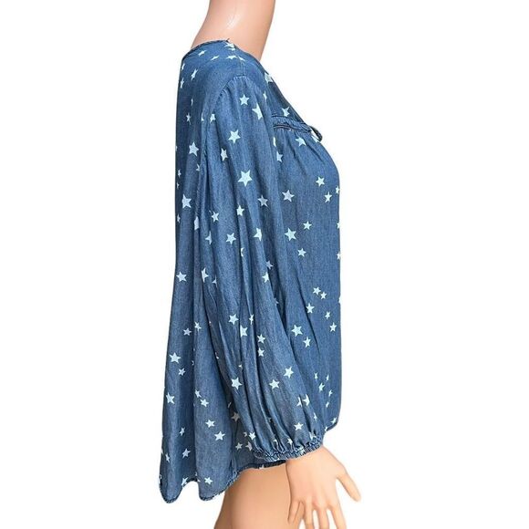 Cato star print peasant style blouse top chambray size 18/20W - Picture 2 of 7